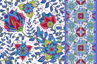 Vintage sorunsuz çiçek arka plan ve sorunsuz kenarlık kümesi. Vektör fantezi çiçek deseni. Tasarım öğeleri hurda rezervasyon, tebrik kartları, tekstil kumaş projeler oluşturmak için kullanın. Elegance