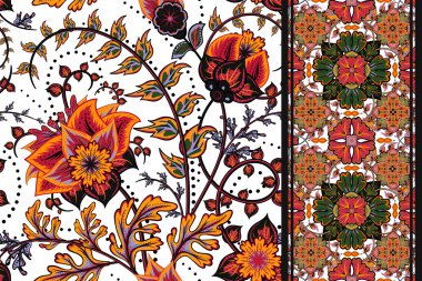 Set of elegance seamless pattern with floral, seamless border. Vector background.