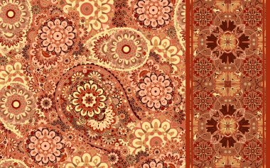 Geleneksel oryantal Dikişsiz desenli desen ve kenarlık kümesi. Vintage çiçek arka plan. Kumaş, tekstil, ambalaj kağıt, kart, davet, duvar kağıdı, web tasarım için Dekoratif süsleme zemin
