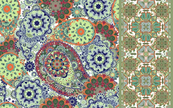 Conjunto de patrón sin costura floral paisley con cinta sin costuras. Fondo floral vectorial . — Vector de stock