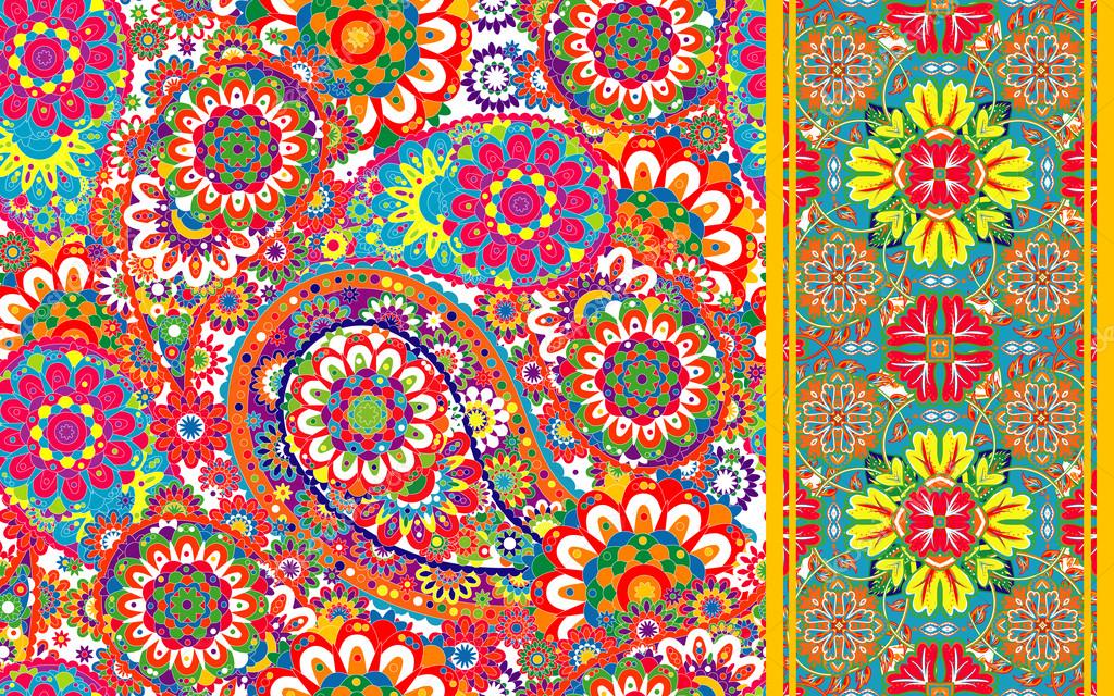 set of traditional oriental seamless paisley pattern and set of traditional oriental seamless paisley pattern and