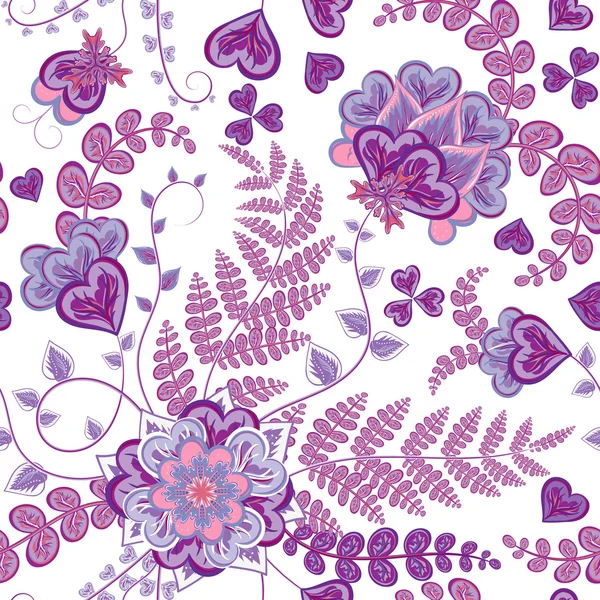 Eleganz bunte Textur für die Dekoration Hintergrund. nahtloses Muster mit fantasievollen handgezeichneten Blumen. Blumenvektorillustration. — Stockvektor