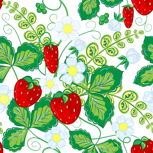 Nahtloses Muster mit Erdbeeren. Perfekt für Tapeten, Musterfüllungen, Webseiten-Hintergründe, Oberflächentexturen, Textilien. — Stockvektor