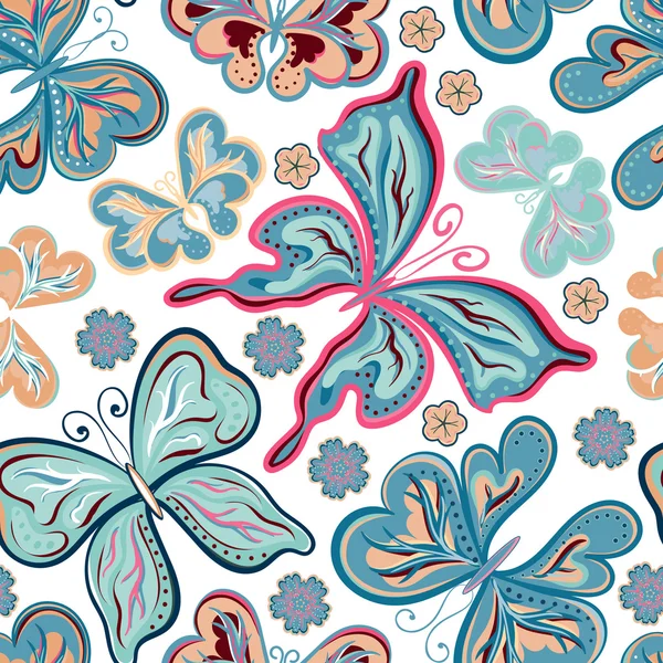 Sömlös färgglada fjäril mönster. Vektorillustration — Stock vektor