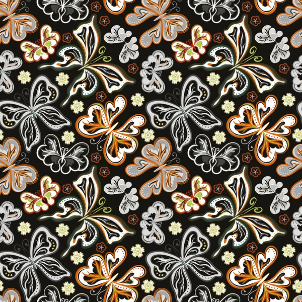 Fondo floral sin costuras con mariposas. Verano hermoso patrón abstracto . — Vector de stock