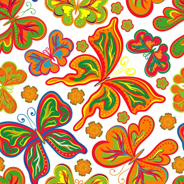 Bezproblémové květinové pozadí s motýly. Letní krásná abstraktní vzor. — Stockový vektor