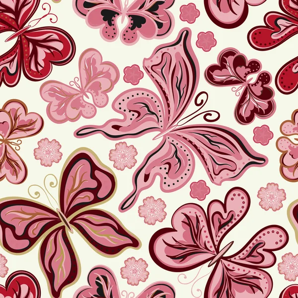 Fondo floral sin costuras con mariposas. Verano hermoso patrón abstracto . — Archivo Imágenes Vectoriales