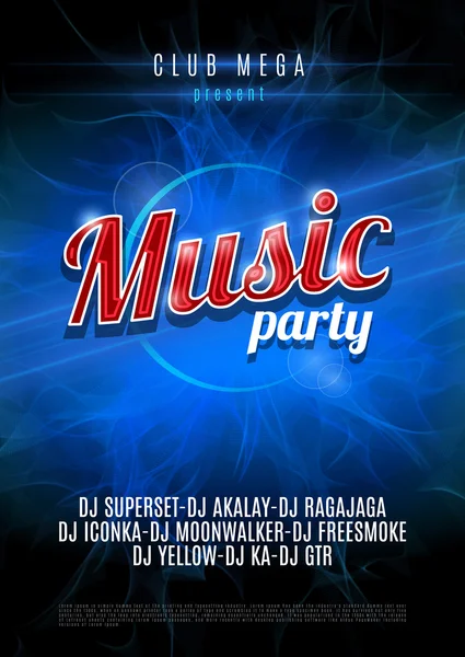 Vertical blue music party party background with place for text on blue flame background.  Vector version. — Stockvector