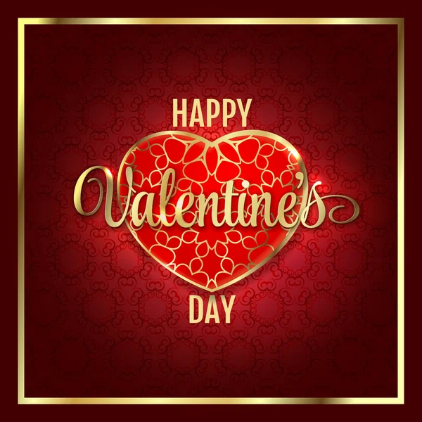 Valentines day abstract background with red gold heart. Vector illustration. — 图库矢量图片