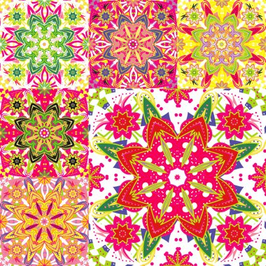 Oryantal tarzı kesintisiz renkli desenleri kümesi. Islam, Arapça, Asya motifleri