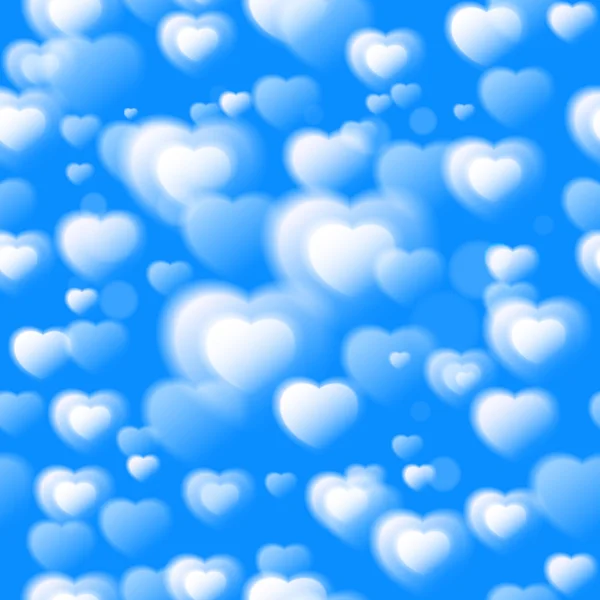 Hearts seamless pattern. Colorful fluffy hearts on sky blue background. Love. Valentines Day background. — Stock Vector