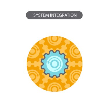 Line icon with flat design elements of business concepts, system integration. Modern vector pictogram.
