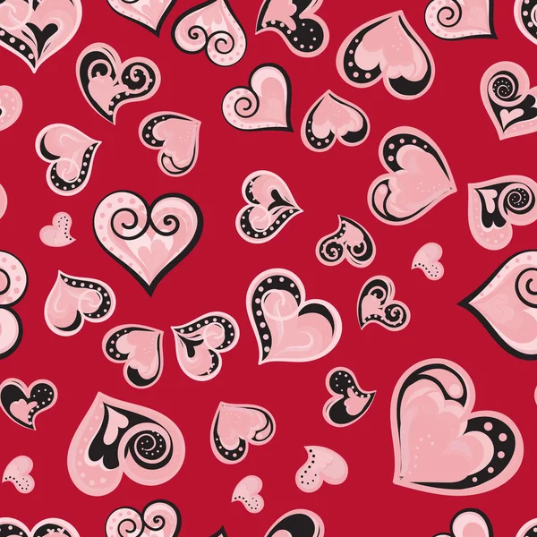 Amusant fond coeur amour vintage sans couture dans de jolies couleurs. Idéal pour l'annonce de bébé, Saint Valentin, fête des mères, Pâques, mariage, album, papier d'emballage cadeau, textiles — Image vectorielle