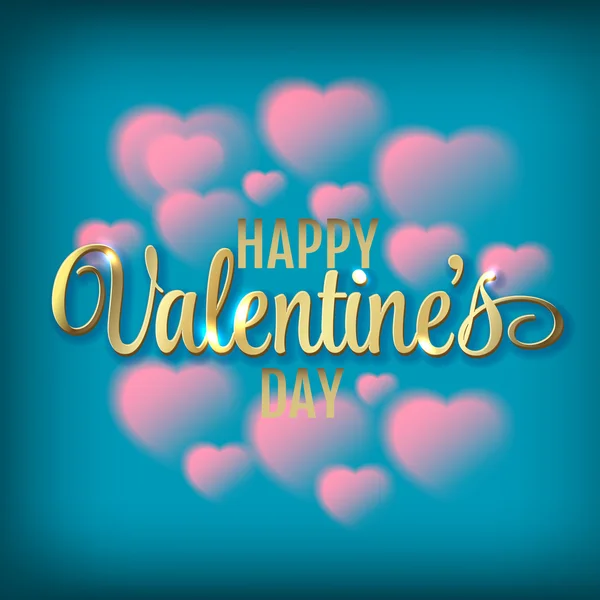 Hearts shaped clouds in the blue sky. Gold lettering. Valentines day illustration. — 图库矢量图片