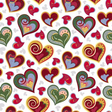 Love hearts seamless pattern. Cute doodle heart. Romantic hand drawn background. Vector illustration.