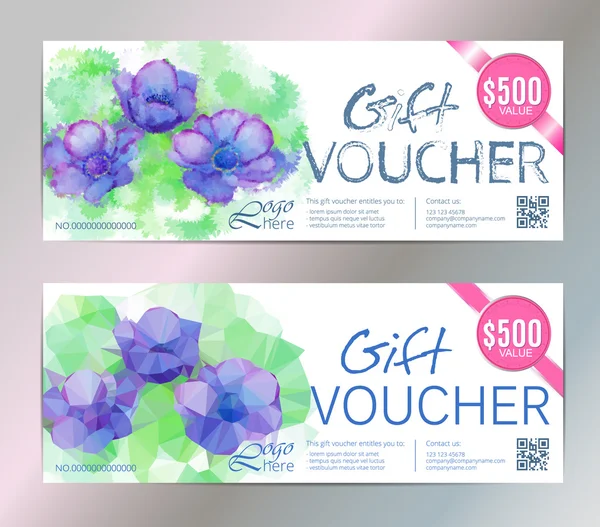 Gift voucher vector set beauty watercolor silver background. VIP backdrop pink flowers, for restaurant,  saloon, gallery, spa — Stockový vektor