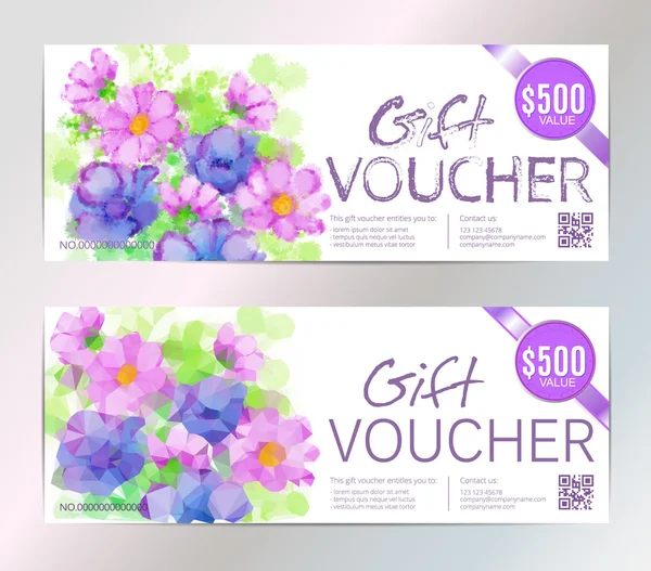 Gift voucher vector set beauty watercolor silver background. VIP backdrop pink flowers, for restaurant,  saloon, gallery, spa — Wektor stockowy