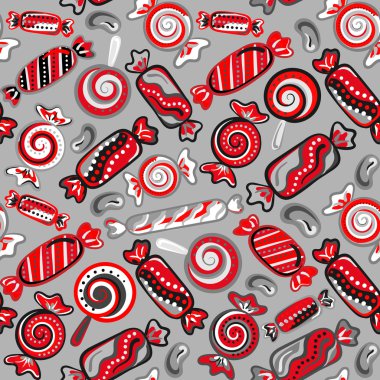 Seamless background with various candies. Vector illustration. Bright background with candies.