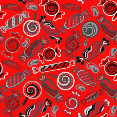 Seamless background with various candies. Vector illustration. Bright background with candies.