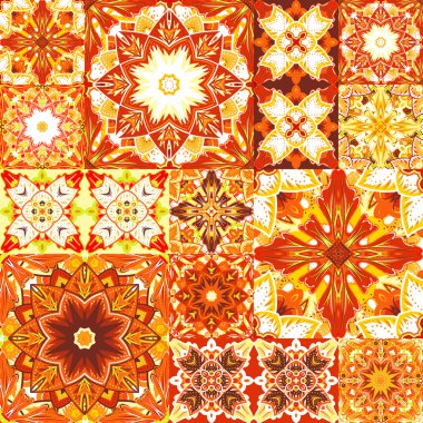 Seamless patchwork background. Oriental ornament motifs. Colorful bright ornaments. Vector illustration