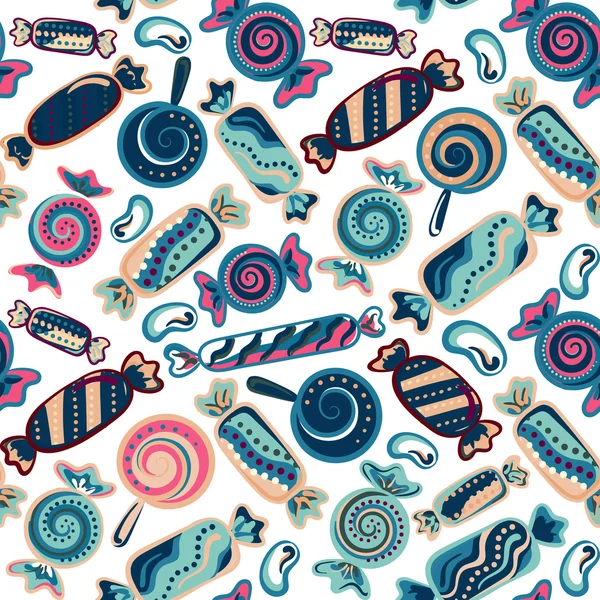 Cute seamless pattern with colorful sweets. Seamless different sweets pattern. Assorted candies background. — Stockový vektor