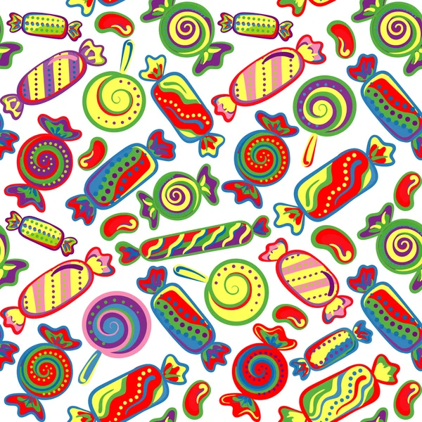 Cute seamless pattern with colorful sweets. Seamless different sweets pattern. Assorted candies background. — 스톡 벡터