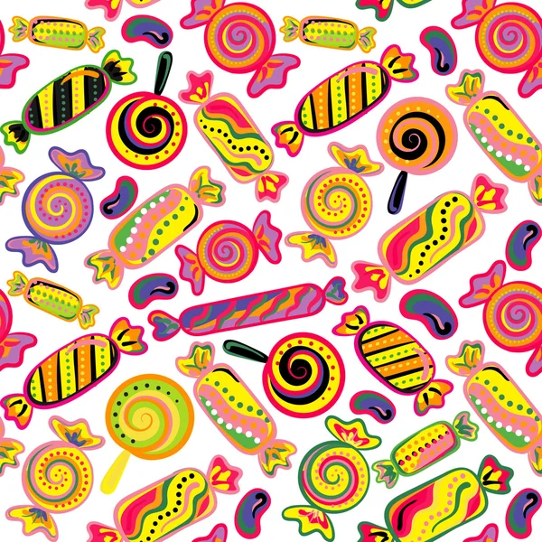 Yummy colorful sweet lollipop candy cane seamless pattern. Vector illustration. Holidays background — ストックベクタ