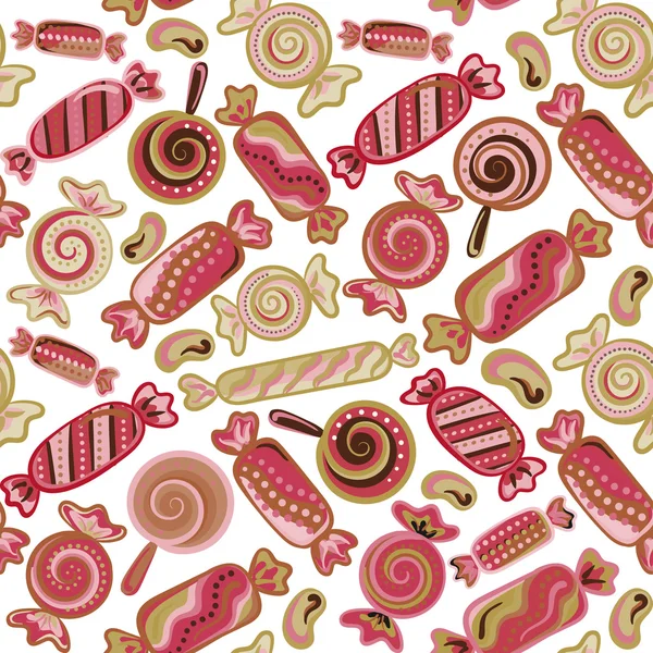 Seamless background with various candies. Vector illustration. Bright background with candies. — Stockový vektor
