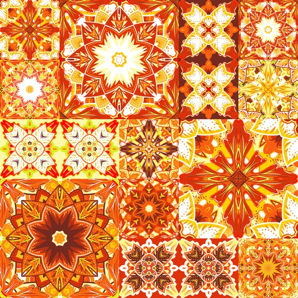 Seamless patchwork background. Oriental ornament motifs. Colorful bright ornaments. Vector illustration — 스톡 벡터