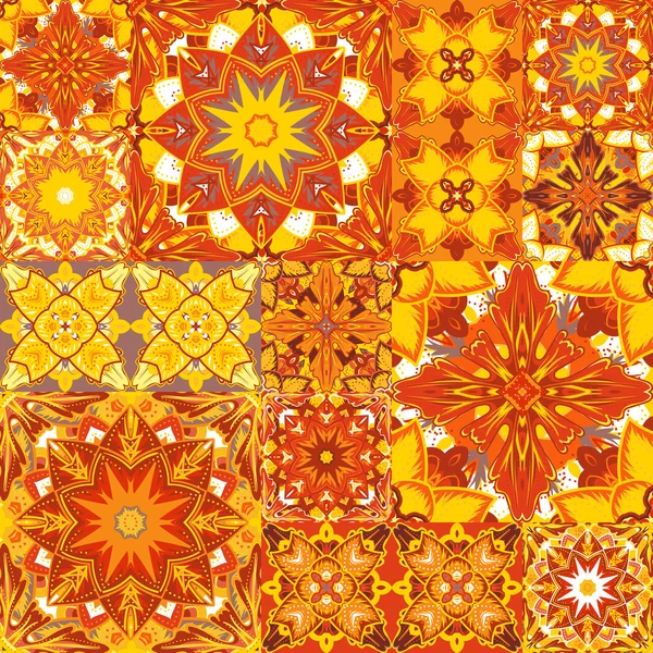 Seamless patchwork background. Oriental ornament motifs. Colorful bright ornaments. Vector illustration — Stockový vektor