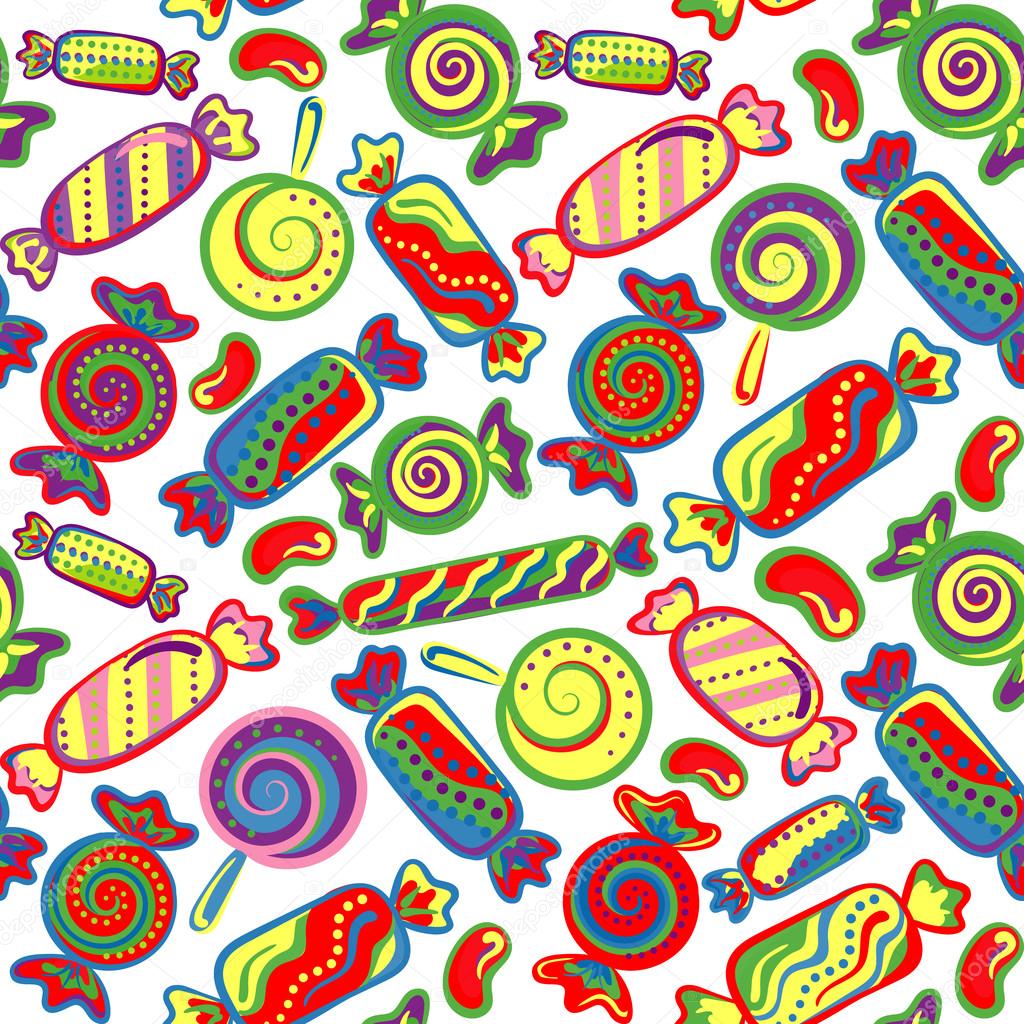 Cute seamless pattern with colorful sweets. Seamless different sweets pattern. Assorted candies background.