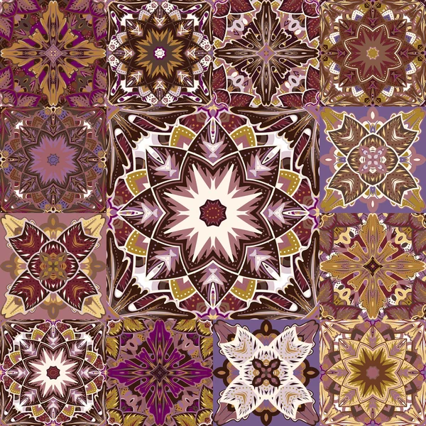 Baldosas de mosaico de vectores sin costuras con motivos victorianos en colorido. Fondo engastado con adorno rosa amarillo azul en estilo árabe . — Archivo Imágenes Vectoriales