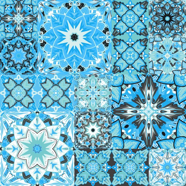 Set of seamless patchwork patterns from colorful Moroccan, Portuguese  tiles, Azulejo, ornaments. Can be used for wallpaper, pattern fills, web page background,surface textures. — Stock Vector