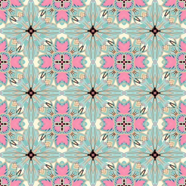 Vecteur abstrait fond patchwork sans couture à partir d'ornements gris foncé bleu et blanc, motifs géométriques marocains, fleurs et feuilles stylisées — Image vectorielle