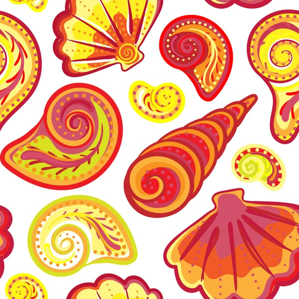 Seamless pattern of hand drawn seashells. Vector summers childrens doodle background. — Stock Vector