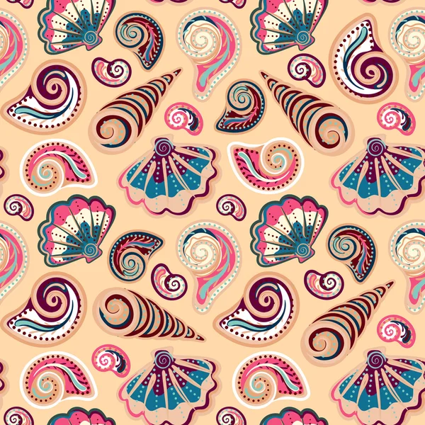 Seamless pattern with shells. Summer vector colorful background. Hand draw colorful sea shells backdrop. — Stock Vector