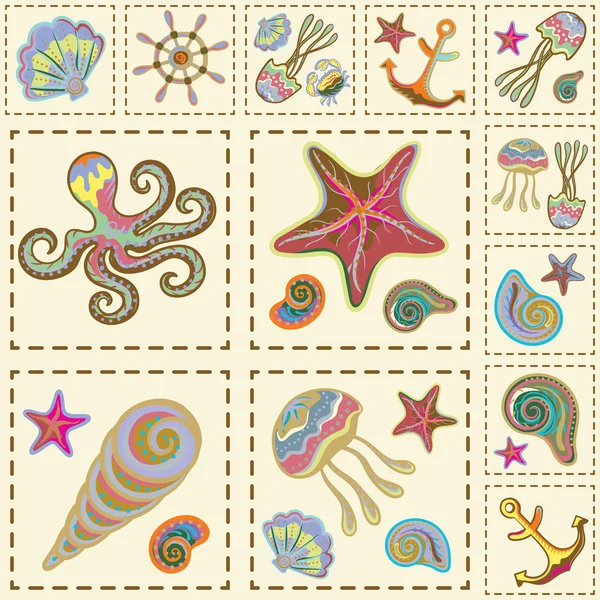 Vector Marine Seamless Pattern. Patchwork de mer . — Image vectorielle