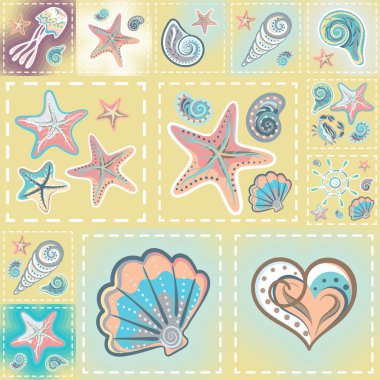 Deniz patchwork desenler vektör. kapitone yama veya çeşitli zanaat projeleri için dikişsiz arka planlar oluşturmak için kullanın