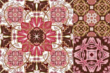 Art vintage vector set of damask  pattern background. Seamless Vintage