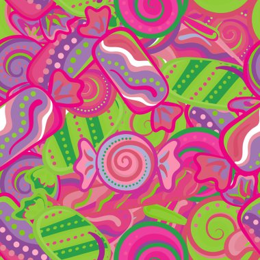 Seamless kawaii child pattern with candy cute doodles