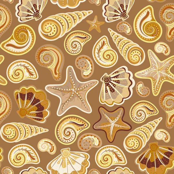 Sea shells seamless pattern in colorful on white background. Vector sea backdrop. — Stock vektor