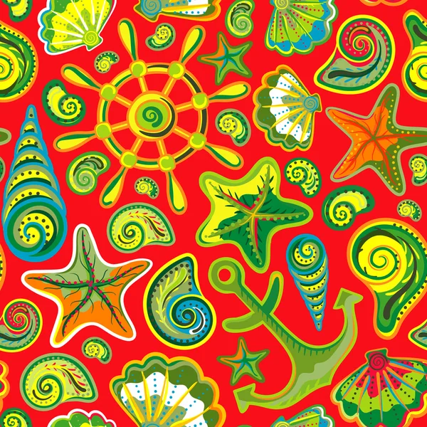 Seashell seamless pattern - vector illustration — Stok Vektör