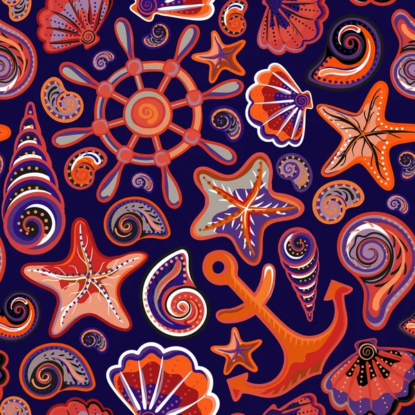 Seashell seamless pattern - vector illustration — Stok Vektör