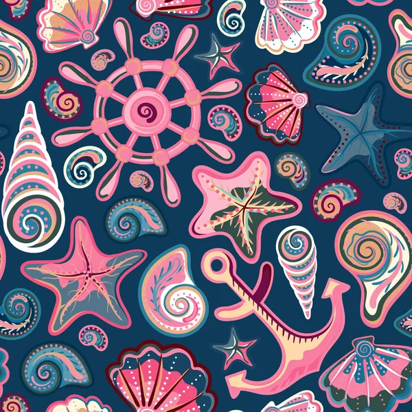 Seashell seamless pattern - vector illustration — Stok Vektör