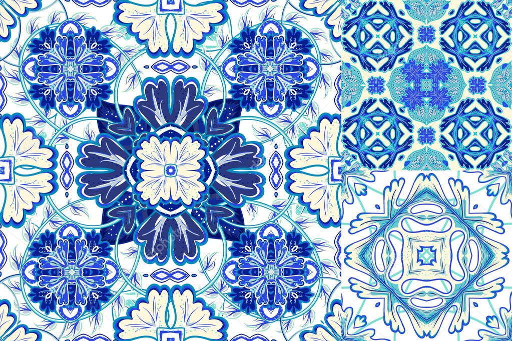 Art vintage vector set of damask  pattern background. Seamless Vintage