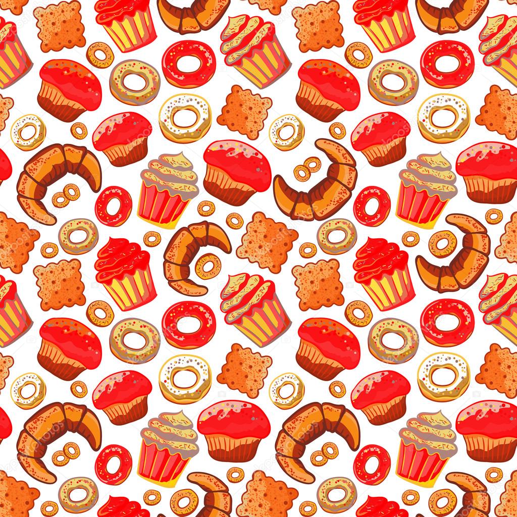 Doodle Vectorbakerycakes And Dessertpastries Lettering Seamless