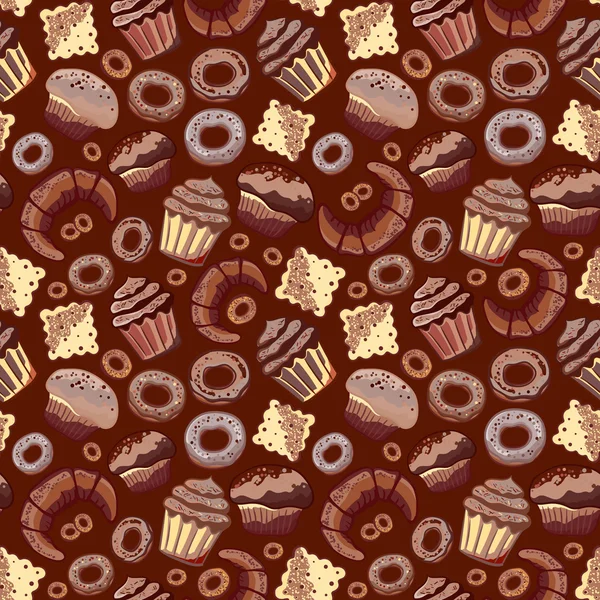 Mignon motif sans couture avec des bonbons et dessert, cupcake, crème glacée, théière. Vecteur de style caniche . — Image vectorielle