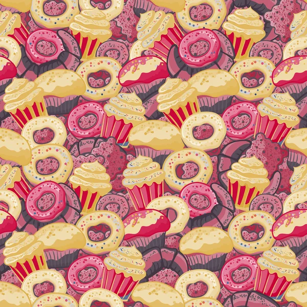 Vector seamless pattern with hand drawn pastries illustration isolated on white. Vintage bakery background. — ストックベクタ