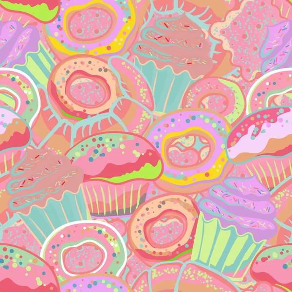 Pastry hand drawn seamless pattern. Doodle collection confections. Blue background — Stockový vektor