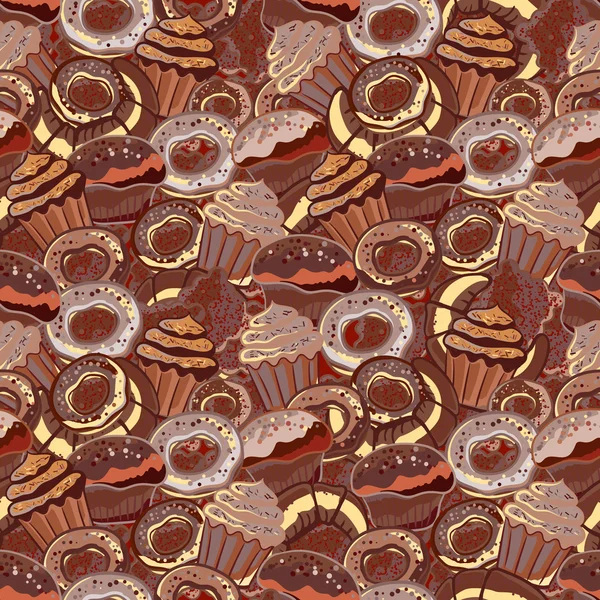 Wienerbrød håndtegnet sømløst mønster. Doodle kollektion konfektioner. Blå baggrund – Stock-vektor